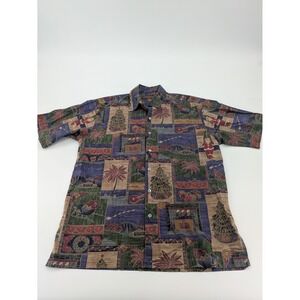 TORI‎ RICHARD CHRISTMAS SANTA COTTON LAWN S/S CASUAL SHIRT MENS SIZE Small S